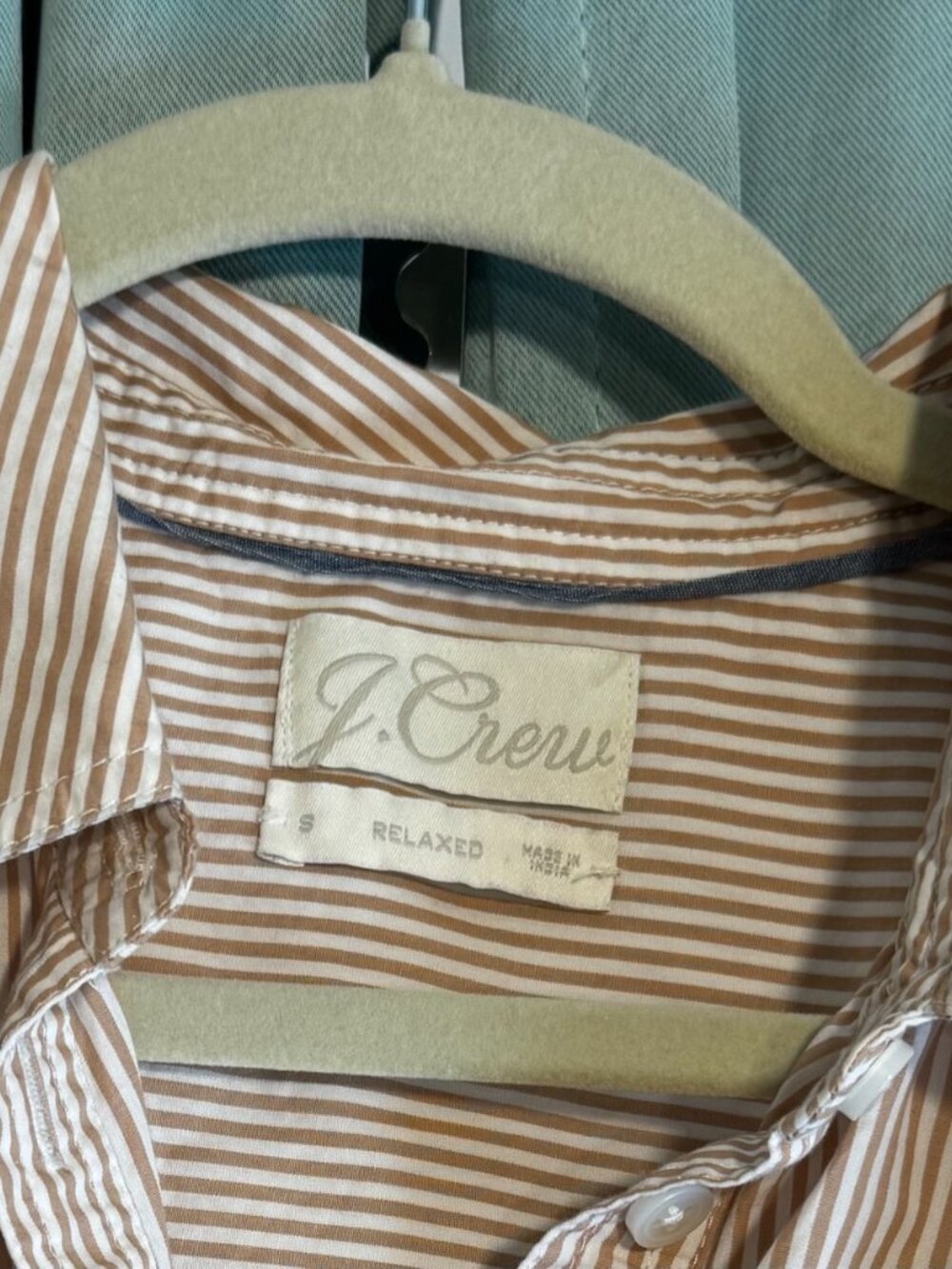 J.Crew Striped Popover Shirt Small Brown White Relaxed Fit Short Sleeve - Picture 3 of 5